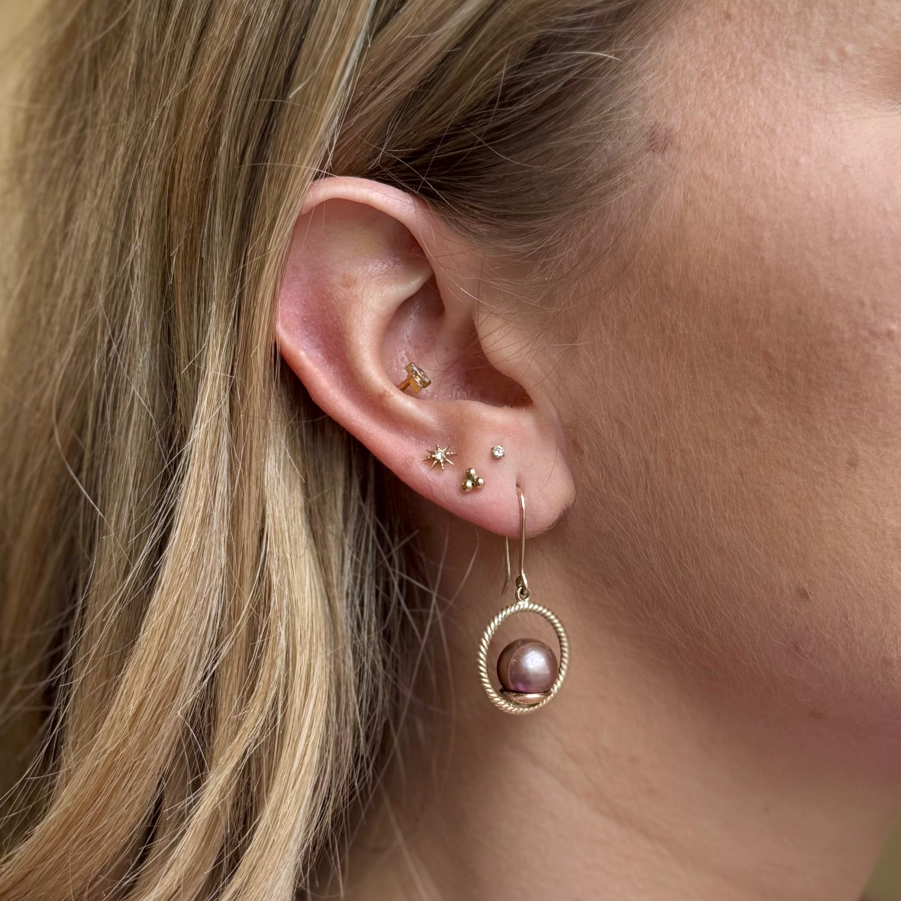 9ct Yellow Gold Freshwater Natural Pink Pearl Drop Earrings