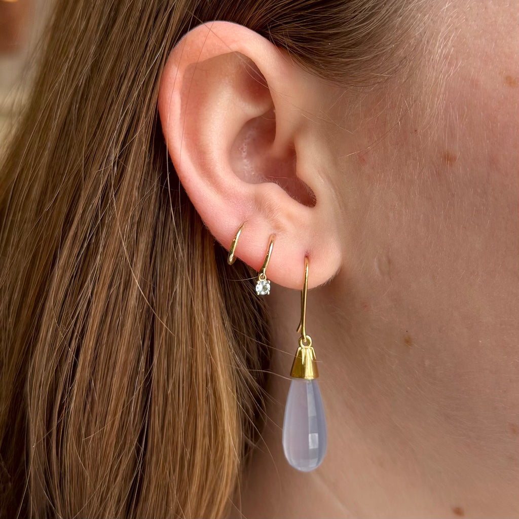 18ct Yellow Gold Blue Chalcedony Briolette Drop Earrings