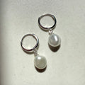 Sterling Silver Freshwater White Keshi Pearl Huggie Hoop Earrings