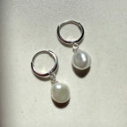 Sterling Silver Freshwater White Keshi Pearl Huggie Hoop Earrings