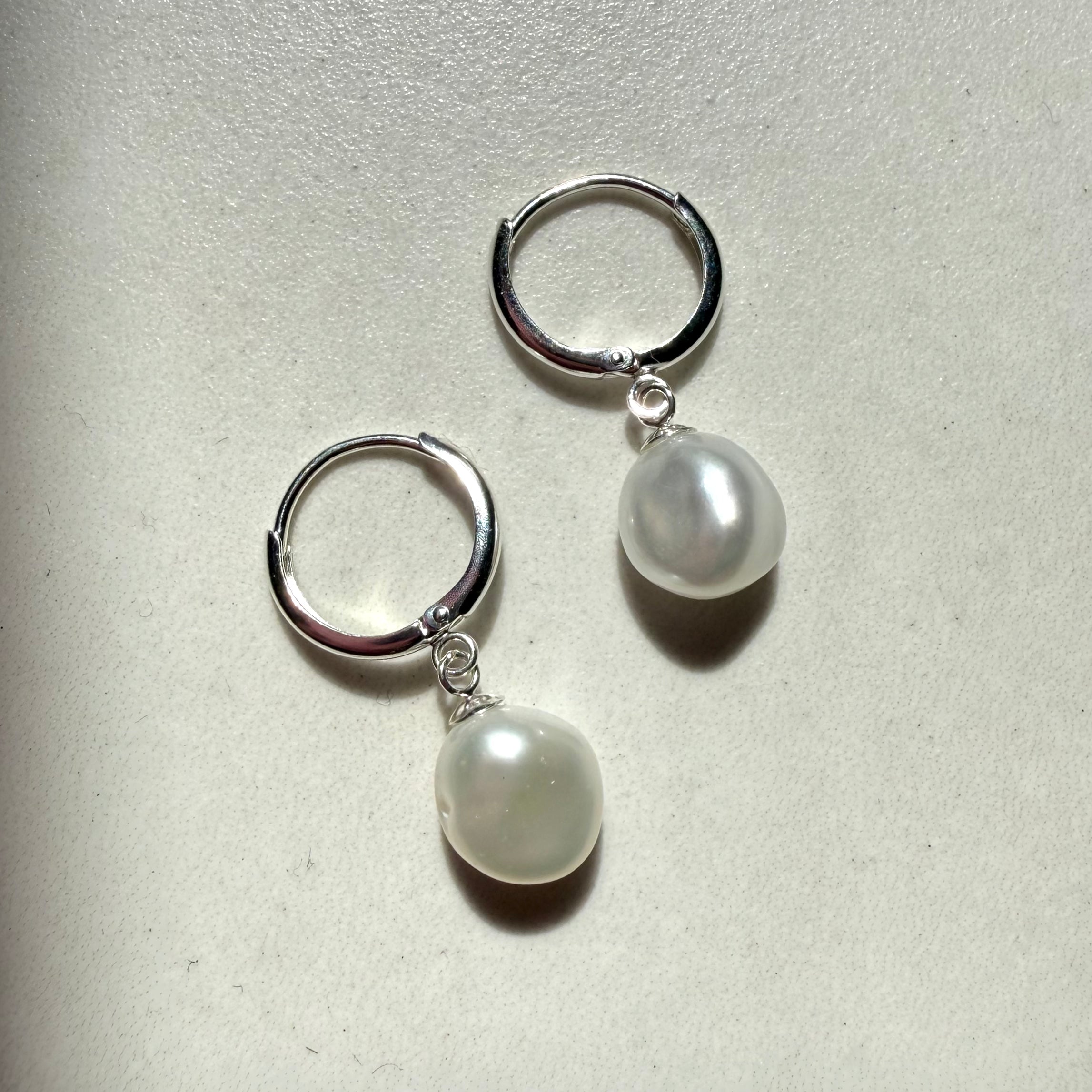 Sterling Silver Freshwater White Keshi Pearl Huggie Hoop Earrings