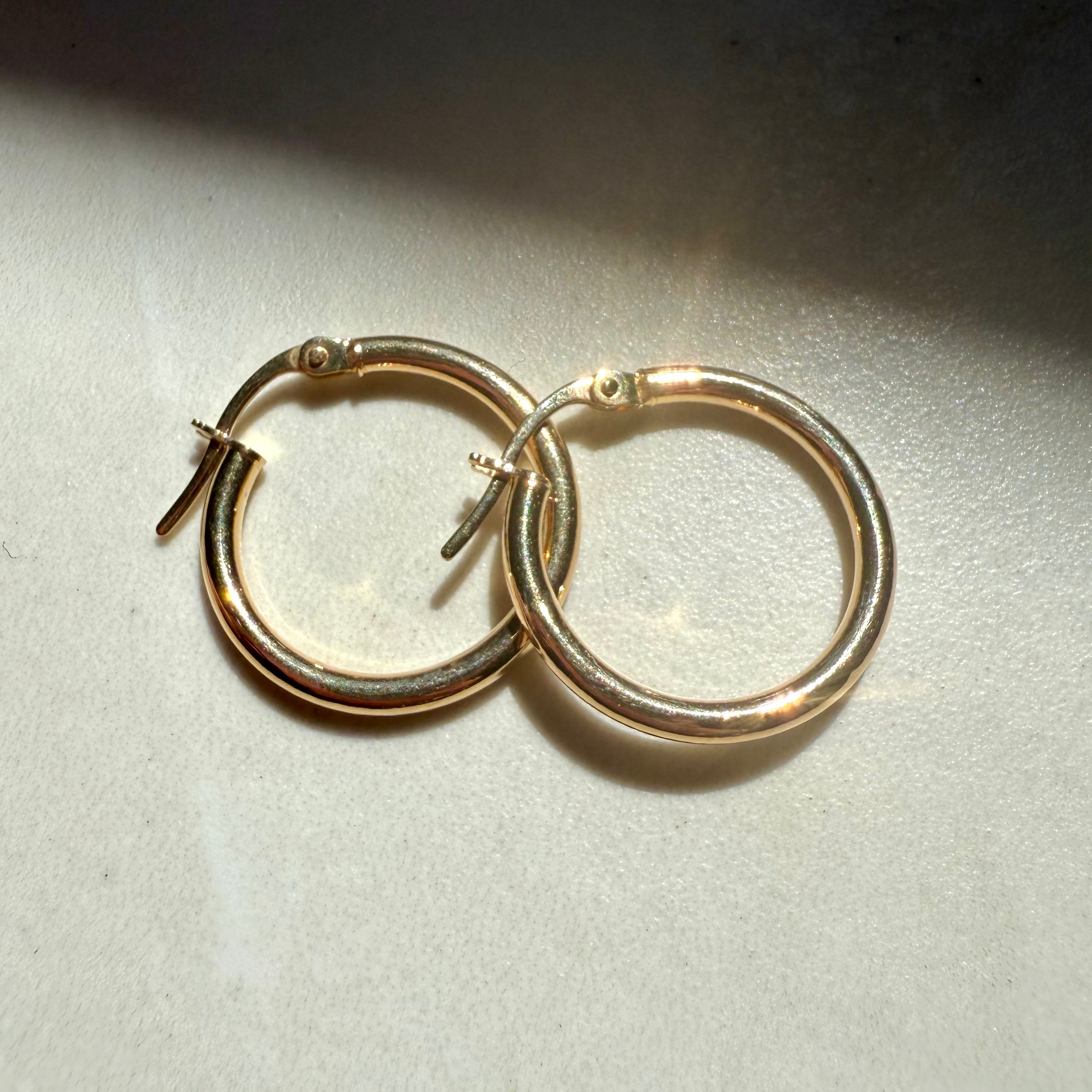 9ct Yellow Gold 2mm x 15mm Tube Hoop Earrings