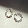 Sterling Silver Textured Twist Bead Hoop Earrings