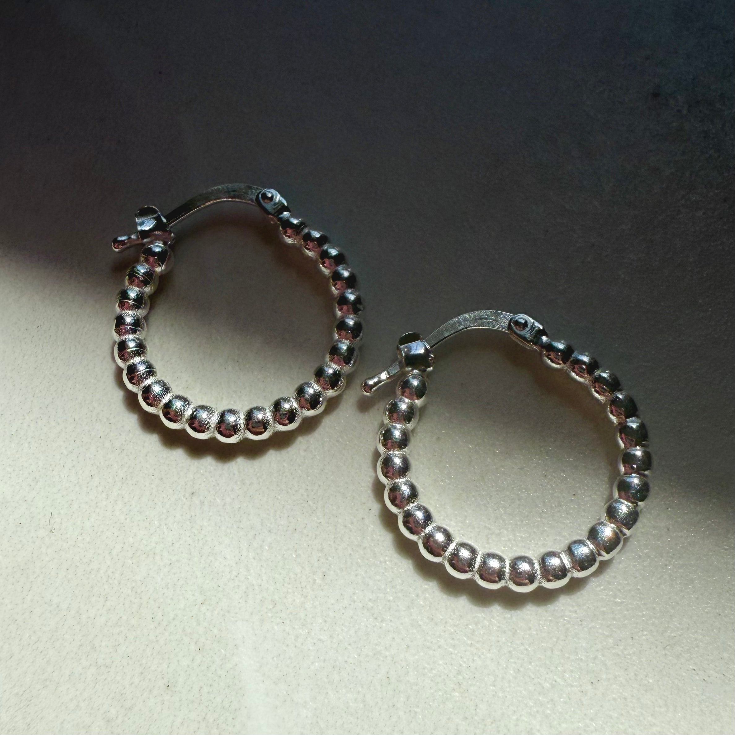 Sterling Silver Beaded 'Bubble' 12mm Hoop Earrings