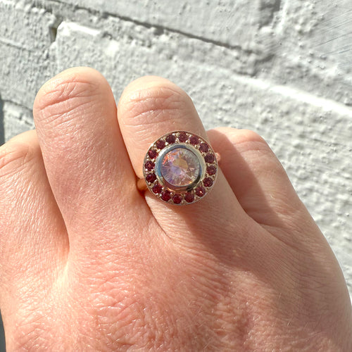 9ct Rose & White Gold Moonstone & Pink Spinel Ring