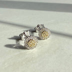 9ct White & Yellow Gold White & Natural Yellow Round Brilliant Cut Diamond Stud Earrings