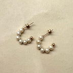9ct Yellow Gold White Freshwater Pearl Open Hoop Earrings