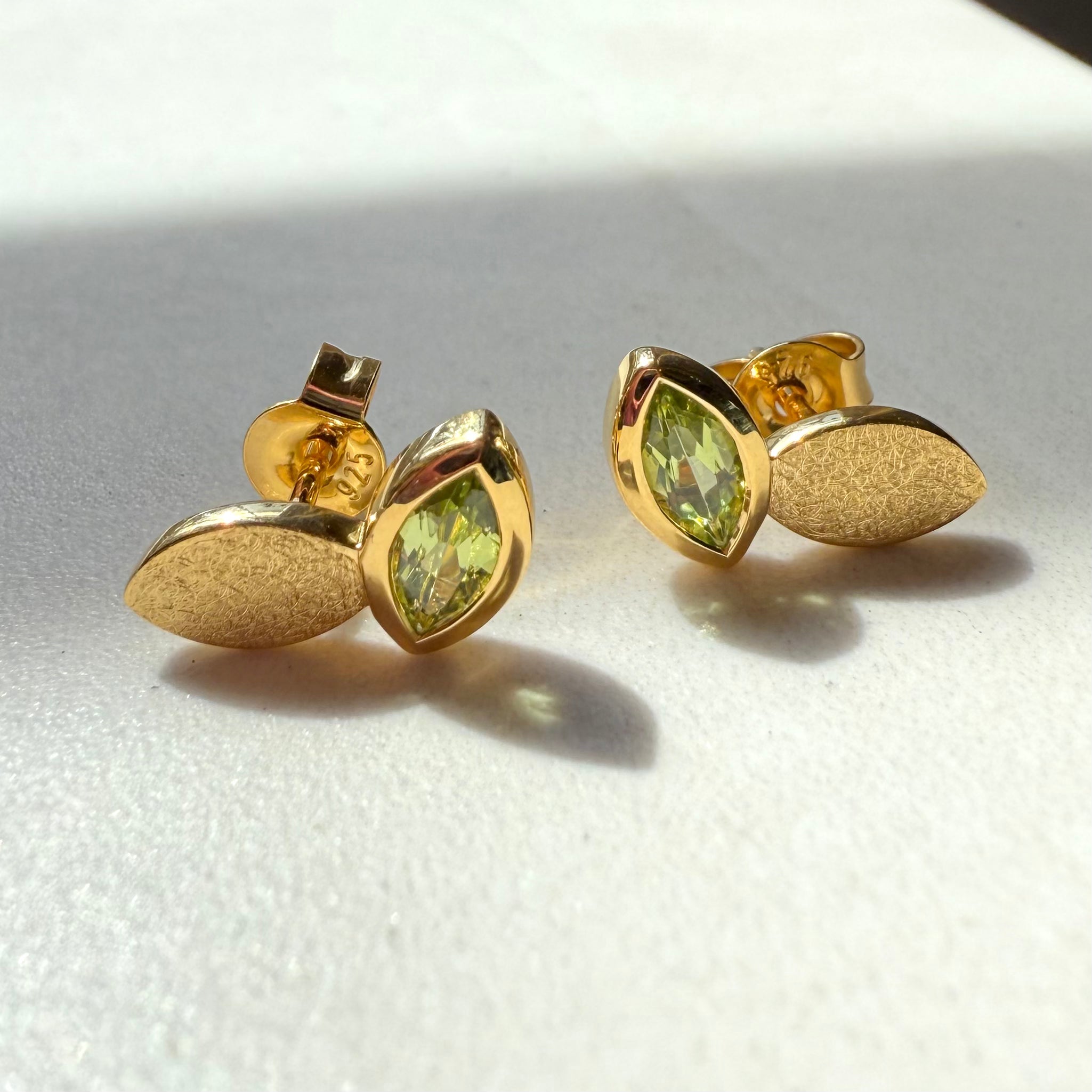 Sterling Silver Yellow Gold Plated Spring Leaves Stud Earrings