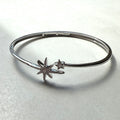 9ct White Gold Round Brilliant Cut Diamond Double Star Snap Bangle