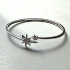 9ct White Gold Round Brilliant Cut Diamond Double Star Snap Bangle