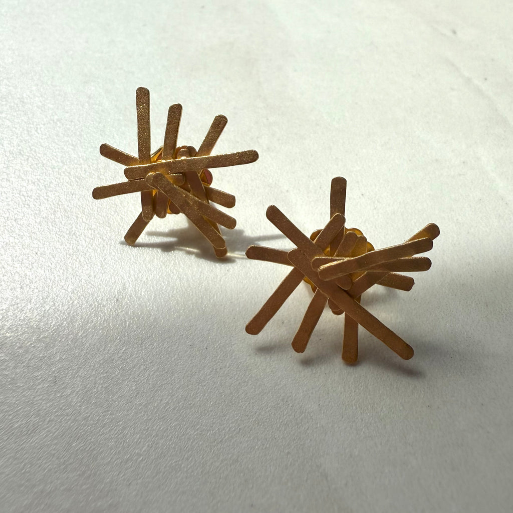 Sterling Silver Yellow Gold Plated Mikado Stud Earrings