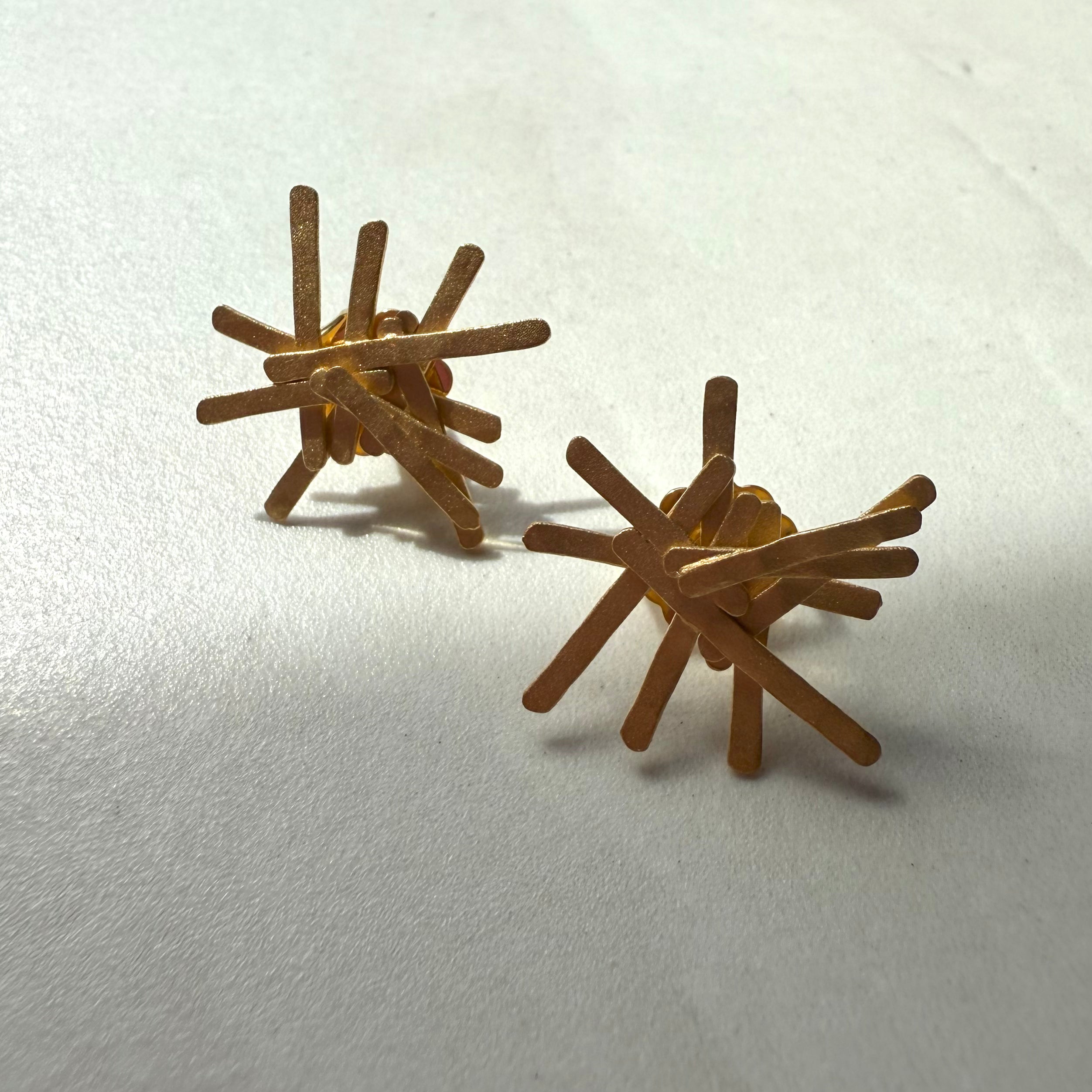 Sterling Silver Yellow Gold Plated Mikado Stud Earrings