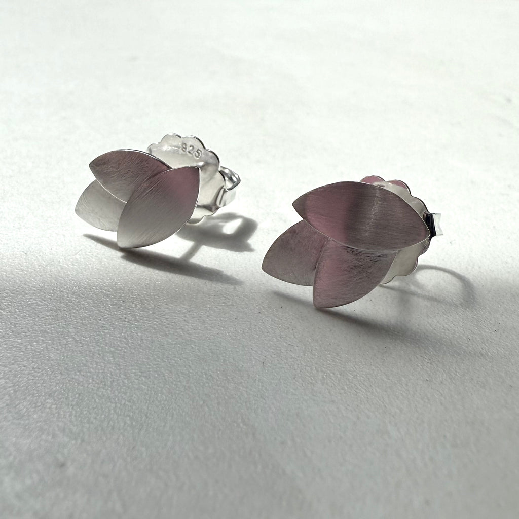 Sterling Silver Triple Leaf Matt Finished Stud Earrings