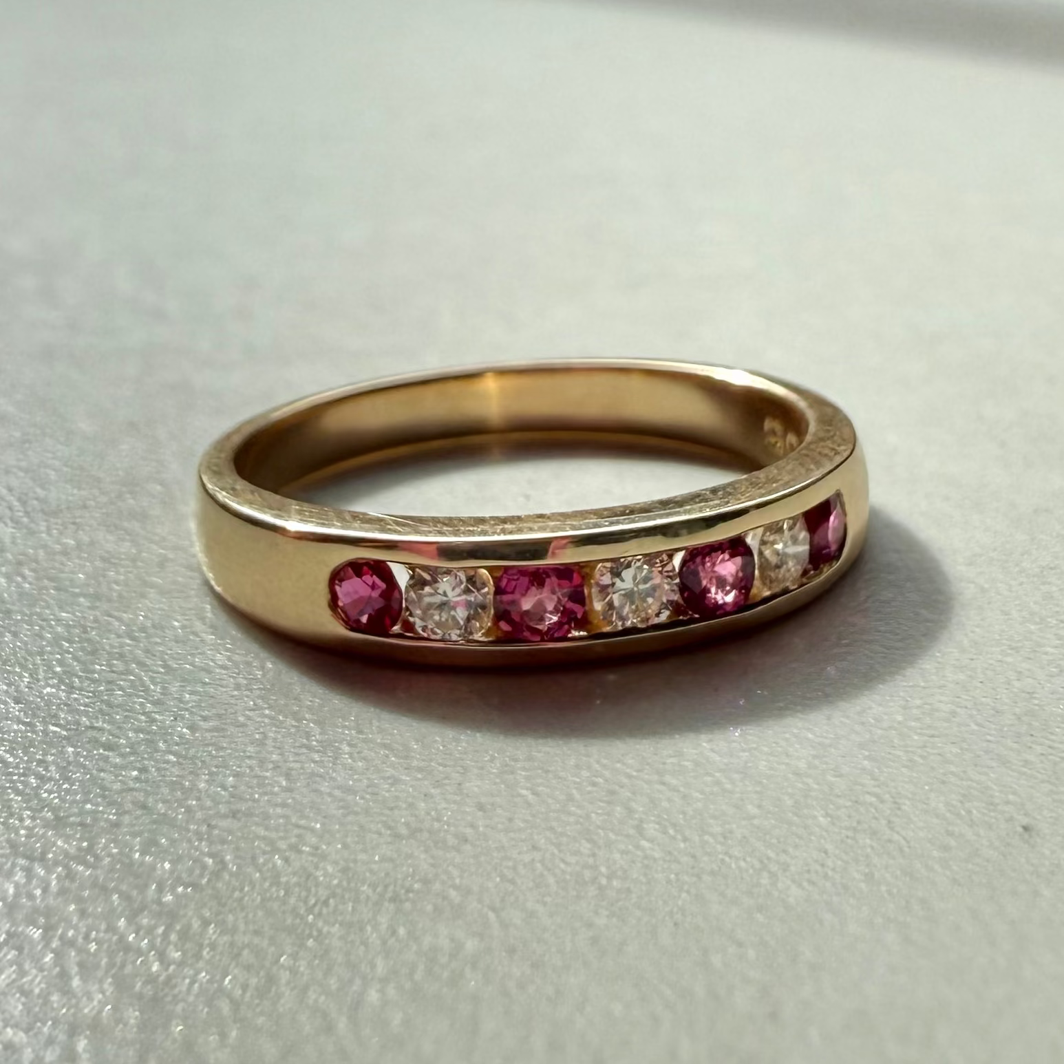 9ct Yellow Gold Ruby & Diamond Channel Set Band