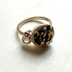 9ct Yellow Gold Smokey Quartz Clear Quartz Amethyst & Round Brilliant Cut Diamond Ring