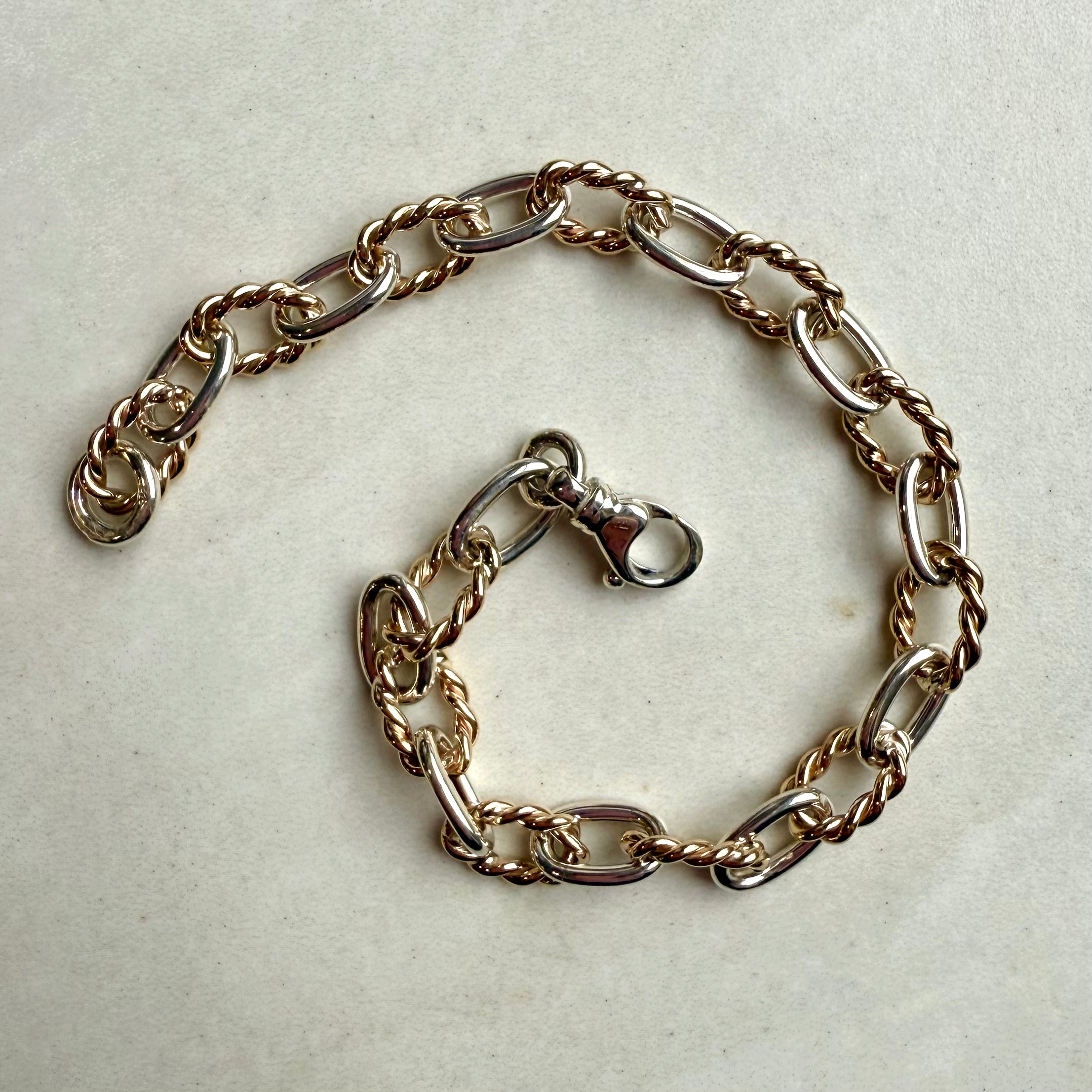 Sterling Silver & 9ct Yellow Gold Plain Oval & Twist Chain Bracelet