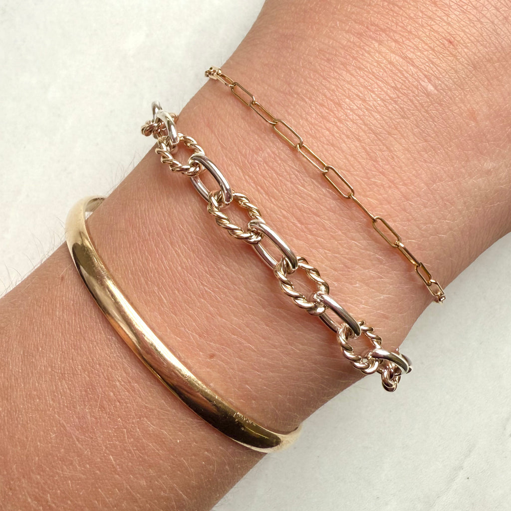 Sterling Silver & 9ct Yellow Gold Plain Oval & Twist Chain Bracelet