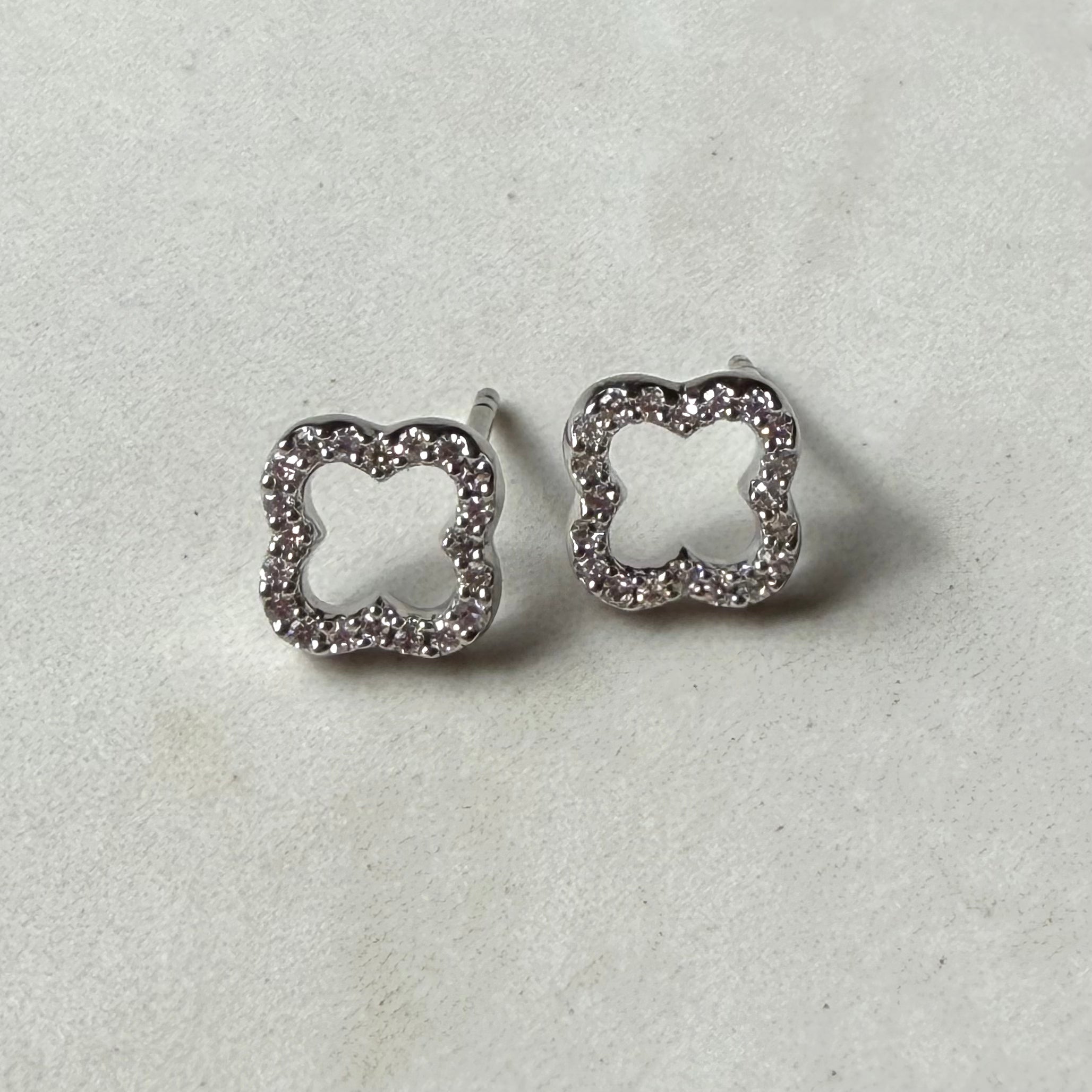 9ct White Gold Diamond Clover Stud Earrings