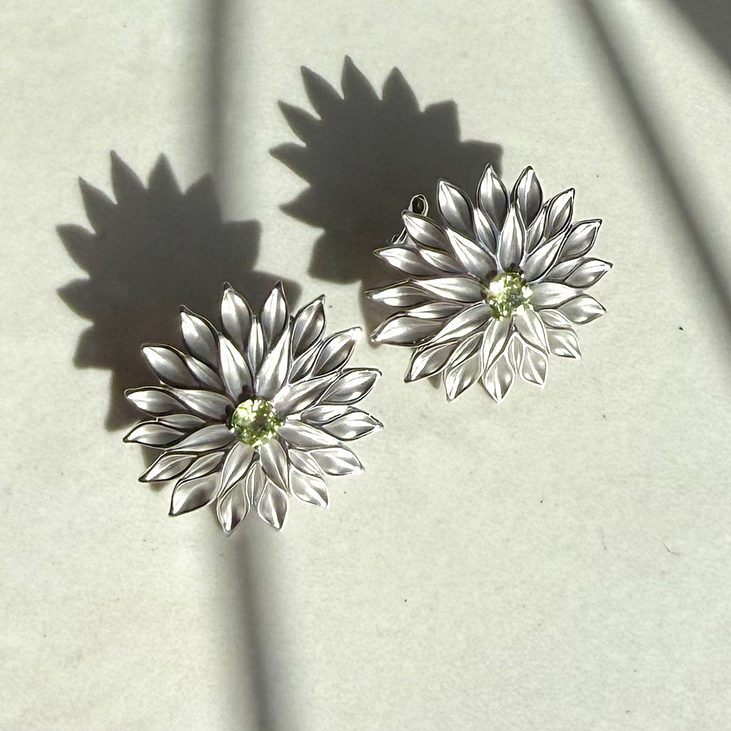 Sterling Silver & Peridot Dahlia Stud Earrings
