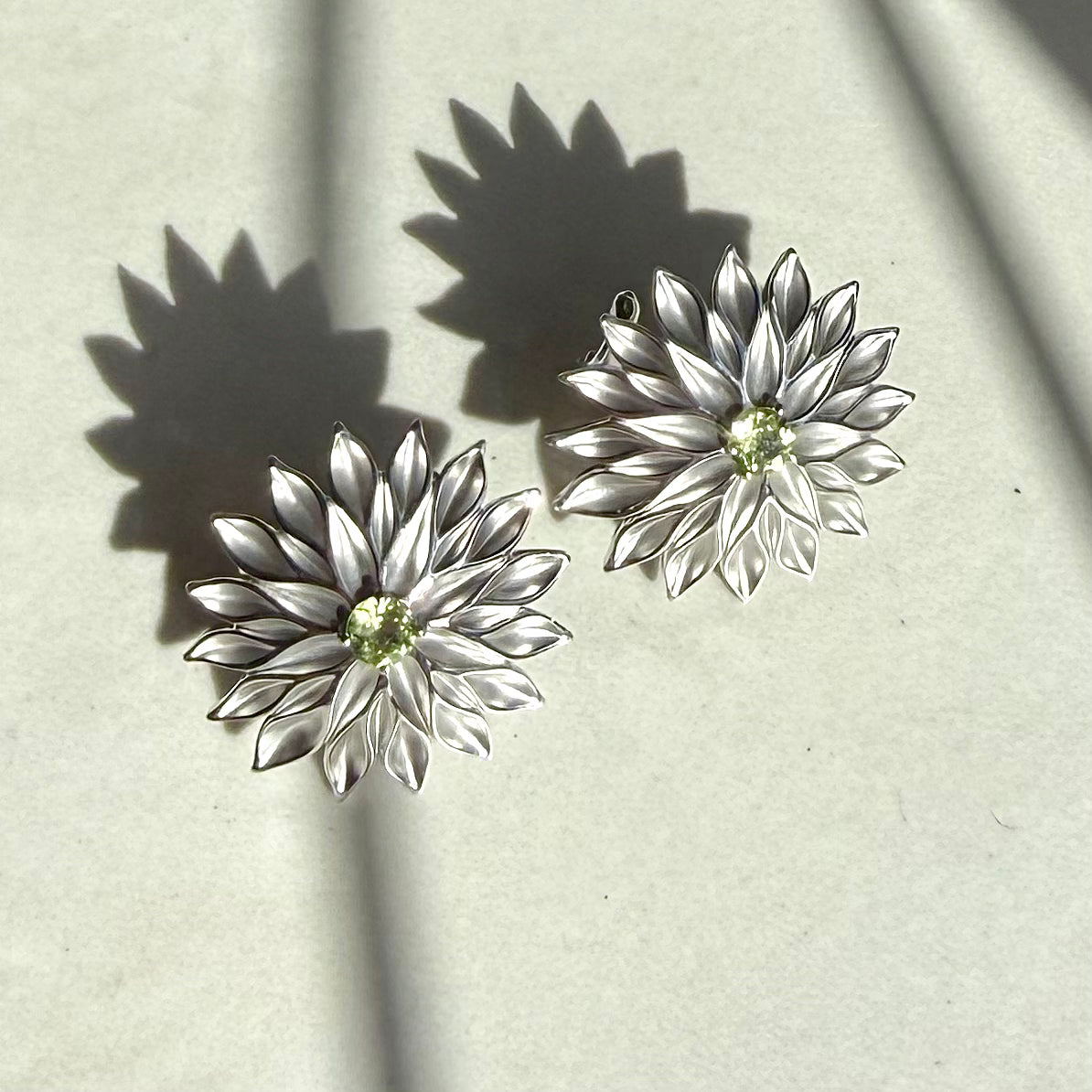 Sterling Silver & Peridot Dahlia Stud Earrings