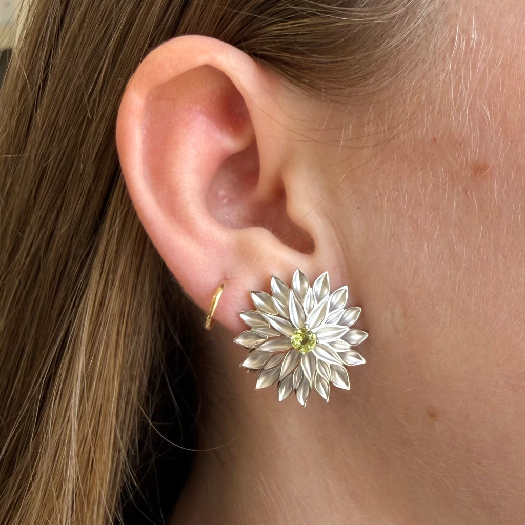 Sterling Silver & Peridot Dahlia Stud Earrings