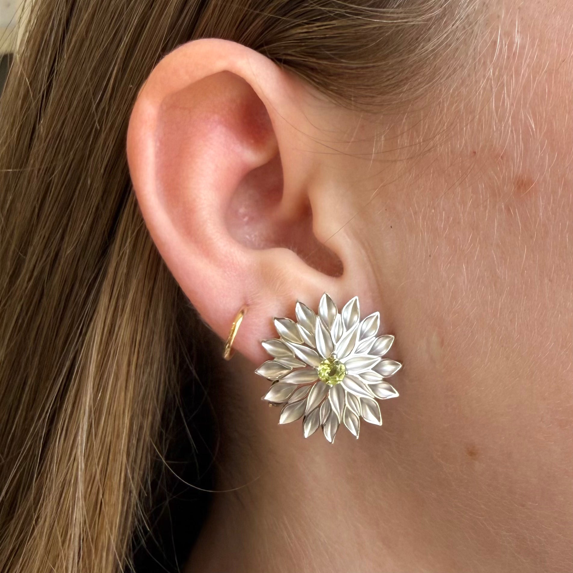Sterling Silver & Peridot Dahlia Stud Earrings
