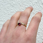 9ct Yellow Gold Pear Cut Rhodolite Garnet & Round Brilliant Cut Diamond Ring