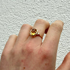 9ct Yellow Gold Freeform Golden Citrine & Round Brilliant Cut Diamond Ring