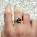 9ct Yellow Gold Cushion Chequerboard Cut London Blue Topaz Ring