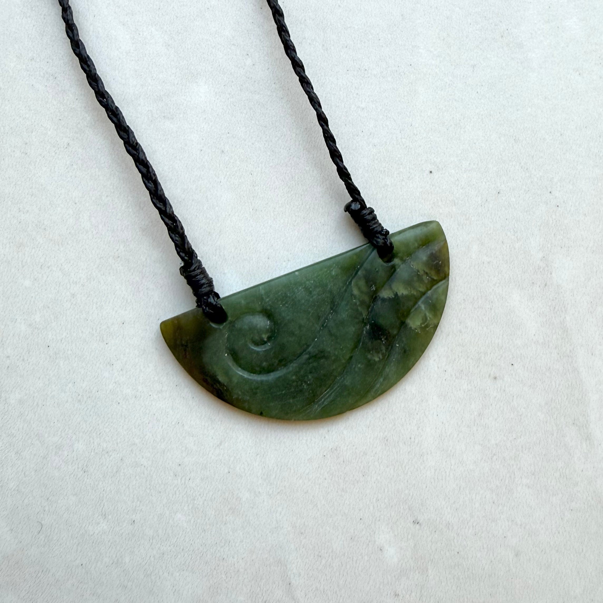 New Zealand Greenstone Carved Koru Design Breast Plate