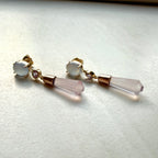 9ct Yellow & Rose Gold Blue Chalcedony Purple Sapphire & Rose Quartz Drop Earrings