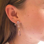 9ct Yellow & Rose Gold Blue Chalcedony Purple Sapphire & Rose Quartz Drop Earrings