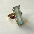 9ct Yellow Gold Aquamarine & Pear Cut Garnet Ring