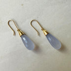 18ct Yellow Gold Blue Chalcedony Briolette Drop Earrings