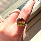 9ct Yellow Gold Cabochon Watermelon Tourmaline Ring