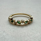 9ct Yellow Gold Marquise Emerald & Round Brilliant Cut Diamond Band