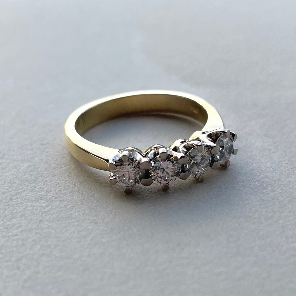 18ct Yellow & White Gold 1.076ct 4x Round Brilliant Cut Diamond Ring