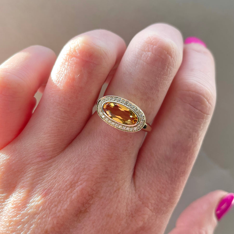 9ct Yellow Gold Oval Cut Golden Citrine & Diamond Cluster Ring