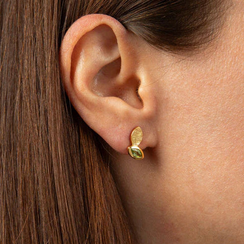Sterling Silver Yellow Gold Plated Spring Leaves Stud Earrings