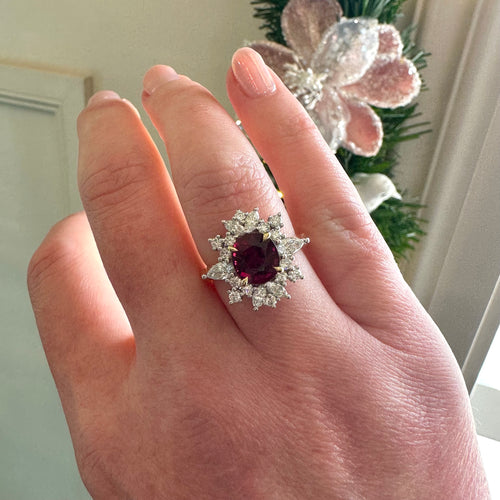 18ct Yellow and White Gold Rubellite and Diamond Cluster Ring