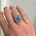 9ct Yellow and White Gold Tanzanite Aquamarine & Diamond Ring