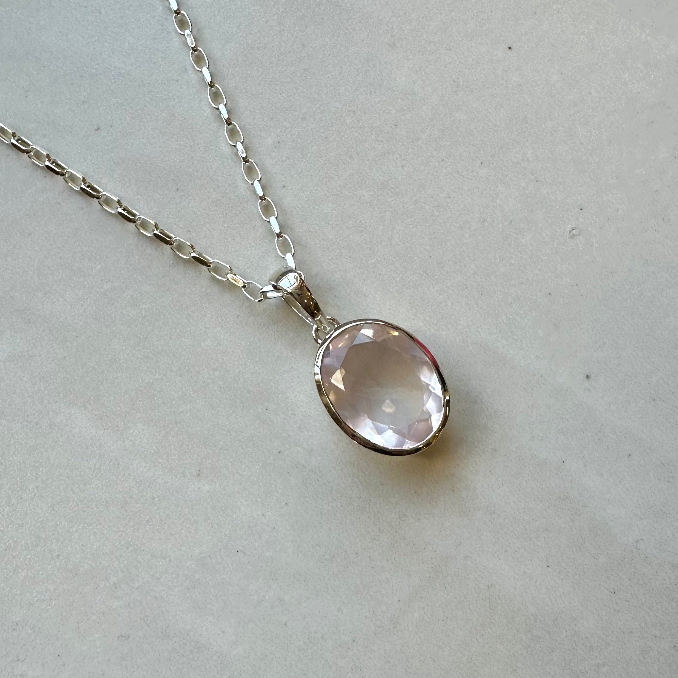 Sterling Silver Oval Cut Rose Quartz Pendant
