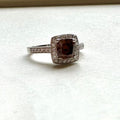 18CT WHITE GOLD COGNAC & WHITE DIAMOND RING
