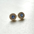 14ct Yellow Gold Sapphire & Round Brilliant Cut Diamond Cluster Stud Earrings