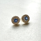 14ct Yellow Gold Sapphire & Round Brilliant Cut Diamond Cluster Stud Earrings