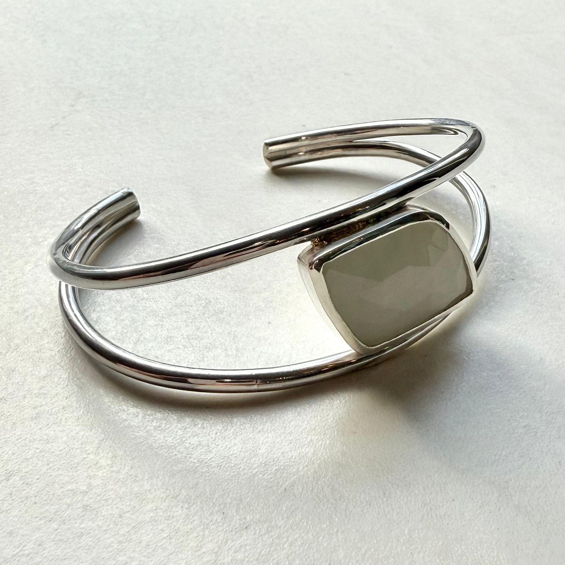 Sterling Silver Chequerboard Moonstone Cuff Bangle
