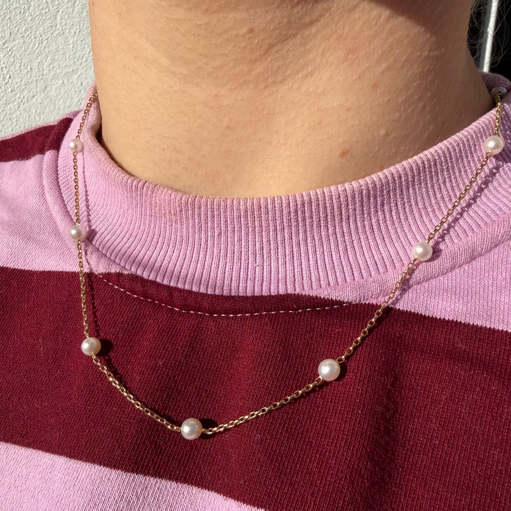 9ct Yellow Gold Freshwater Pearl Chain Necklace