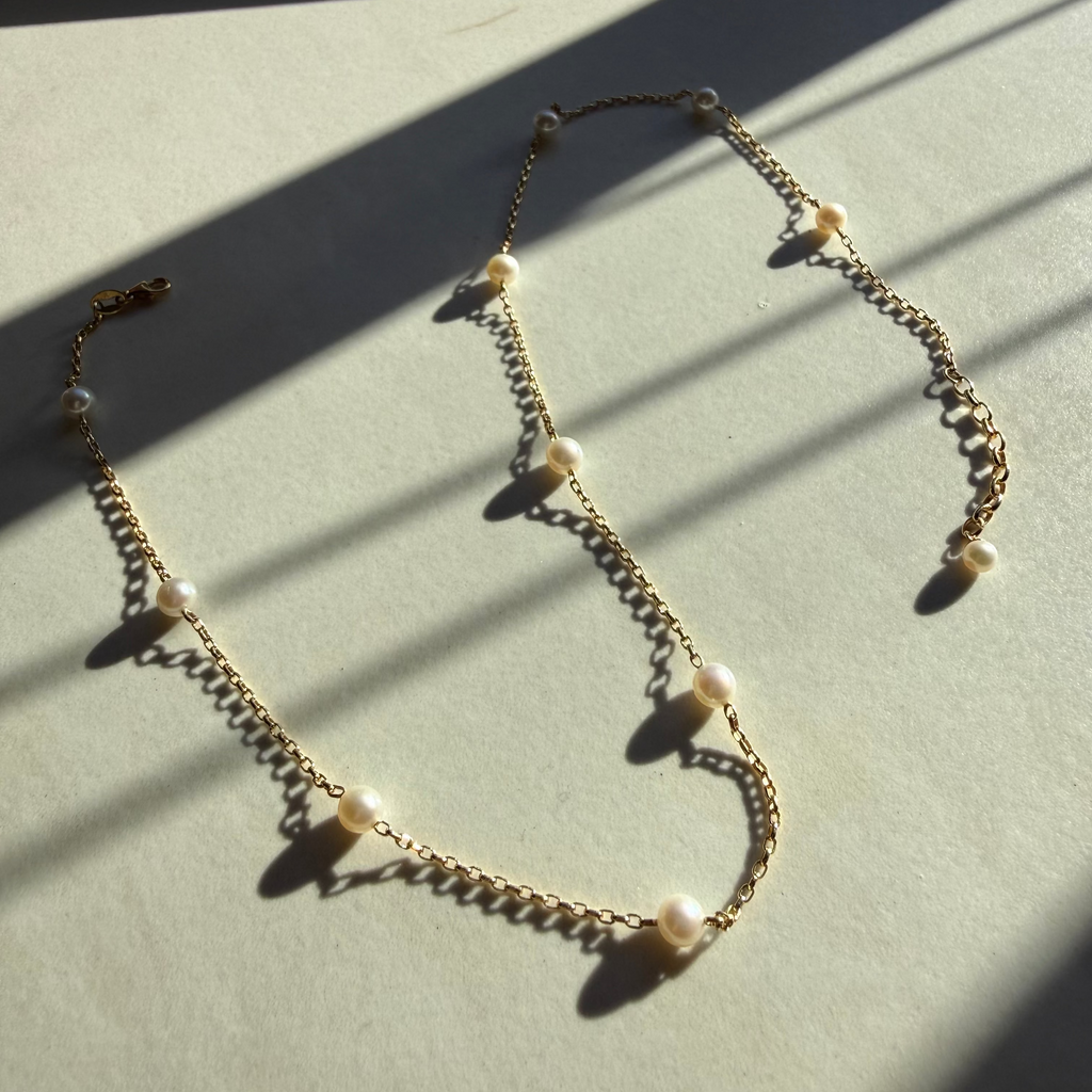 9ct Yellow Gold Freshwater Pearl Chain Necklace