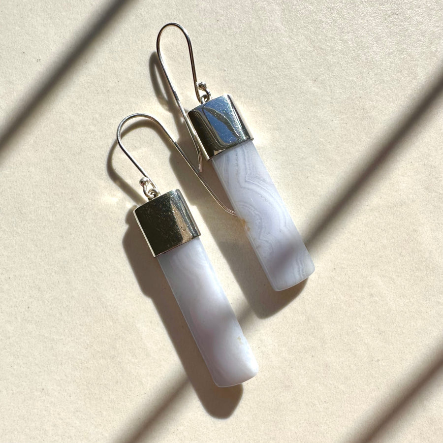 Sterling Silver Blue Lace Agate Drop Earrings