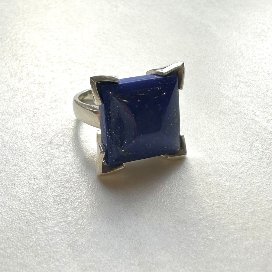 Sterling Silver Square Cut Lapis Lazuli Ring